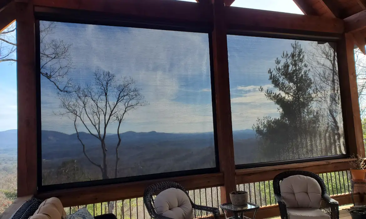 retractable screens on porch overlooking mountain view