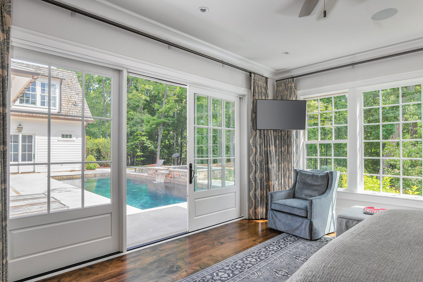 Retractable screen fitted to a set of residential French doors