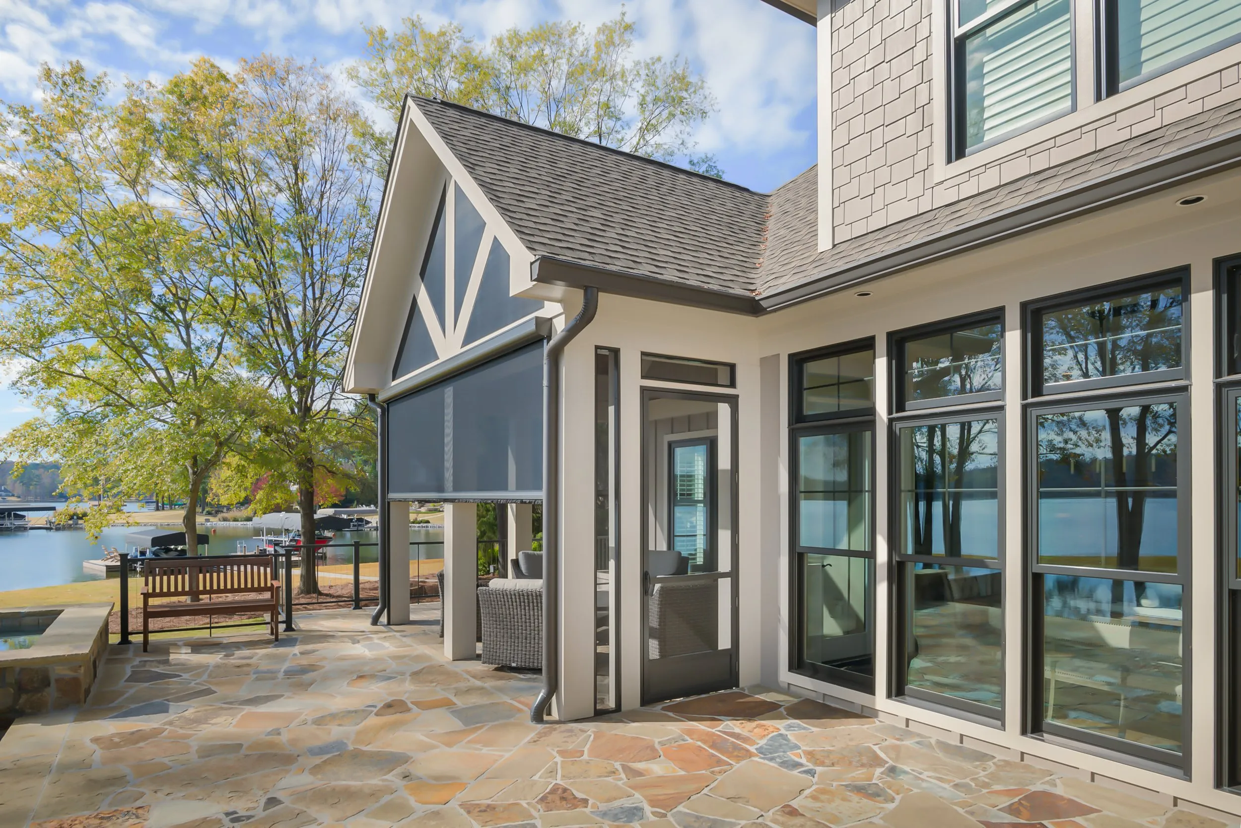 Luxury Lake Lanier waterfront estate with premium retractable screens