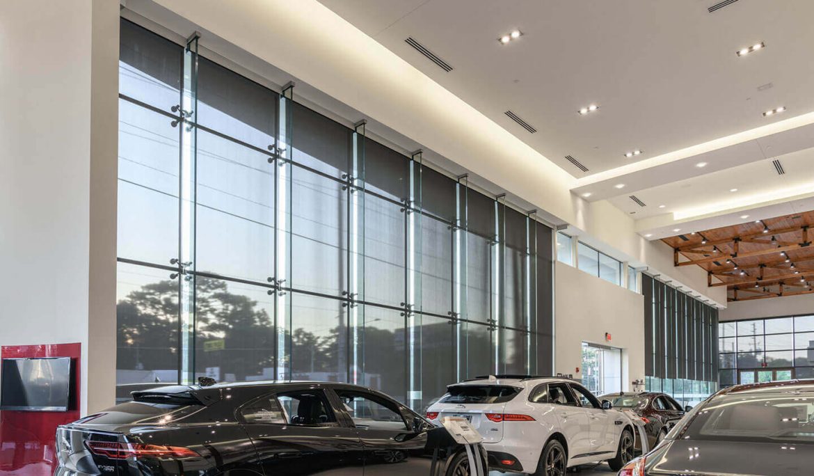 Commercial shades in car dealership windows